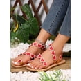 thumbnail image 3 of Sweetheart Red Flat Sandals With Heart Shape And Floral Detailing, Ankle Buckle, 3 of 5