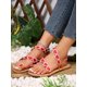 thumbnail image 3 of Sweetheart Red Flat Sandals With Heart Shape And Floral Detailing, Ankle Buckle, 3 of 5