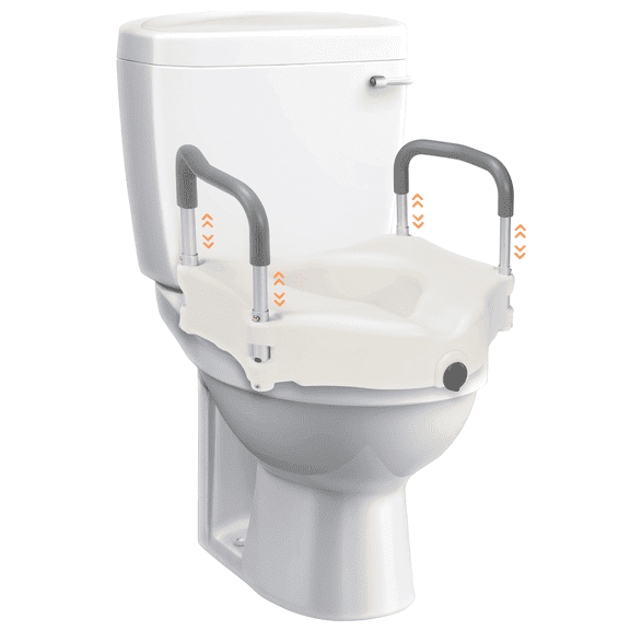 MaxKare Raised Toilet Seat with 2-Level Adjustable Height Handles & Wide Seat, Easy to Clean, Reduce Knee Pressure, Support Up to 300lbs