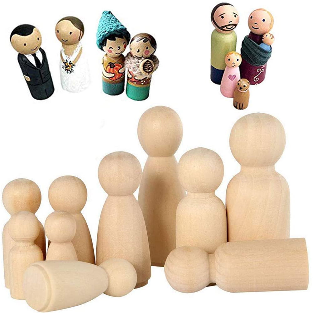 50Pcs Unfinished Wooden Peg Dolls 35mm 43mm 55mm 65mm Wooden Tiny Doll Bodies 