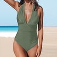 thumbnail image 2 of Aayomet Women Swimwear Halter Backless Ruched Tummy Control Bathing Suit,Green M, 2 of 5