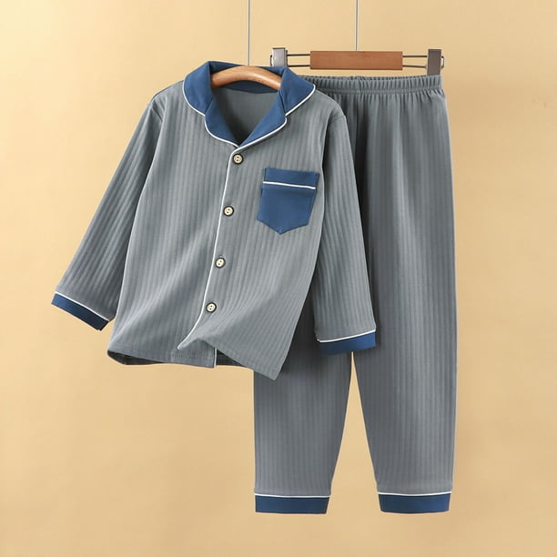 Conjuntos de blusas y camisas de cuello redondo y manga larga para niños, conjunto de traje de casa de color sólido para otoño e invierno, conjunto de pijama informal de manga larga y pantalones largo