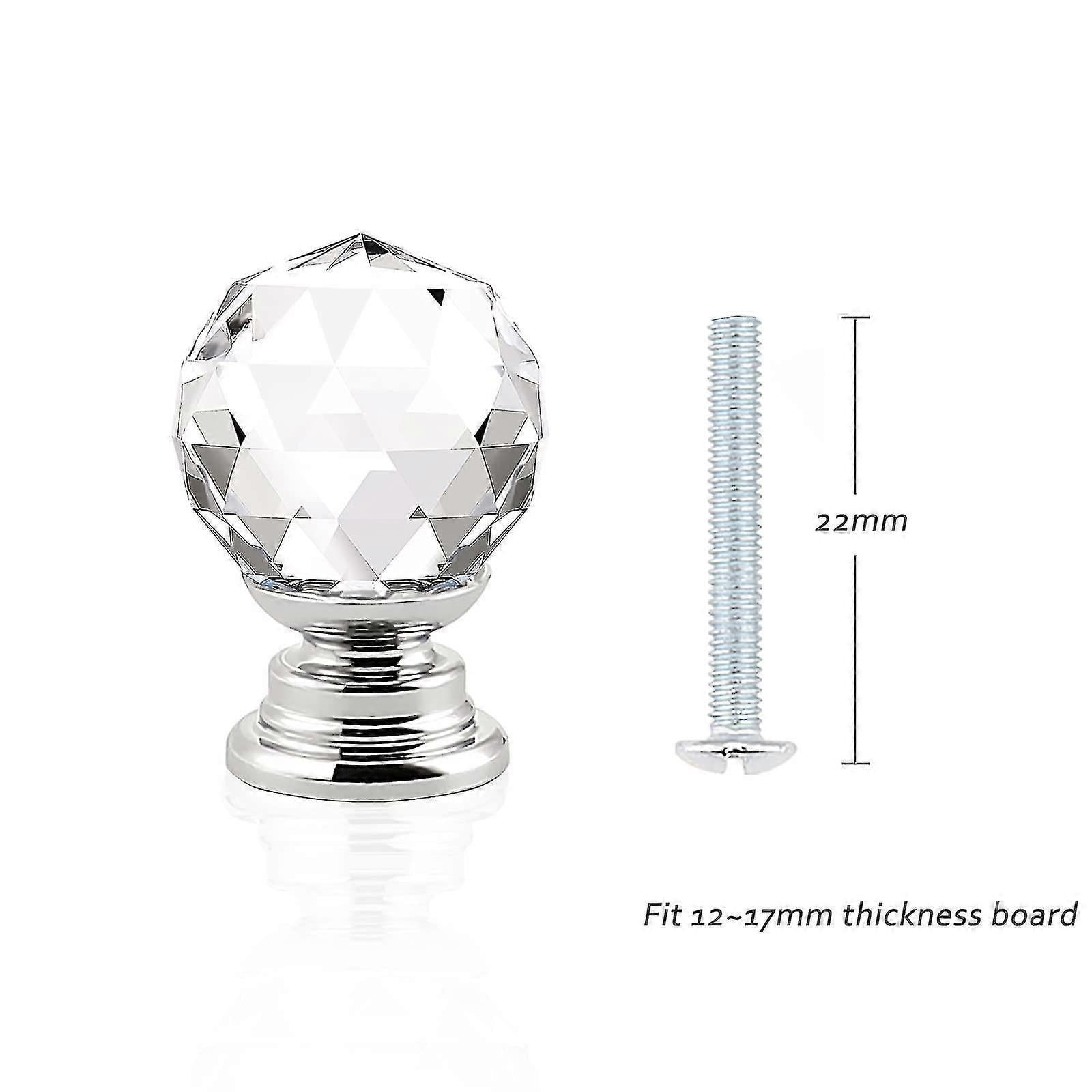 10 x 20mm Round Glass Kitchen Cabinet Handles Clear Diamond Furniture Drawer Handles Crystal Cabinet Pulls with Screws