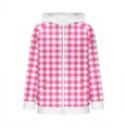 thumbnail image 6 of Njagoc3 Womens Plaid Gingham Zip Up Hoodie Drawstring Long Sleeve Loose Fit Fleece Sweatshirt with Pockets Casual Fall Outerwear for Picnic Travel，Pink，XXL, 6 of 6