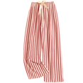 thumbnail image 2 of Womens Striped Casual Straight Leg Pant Summer Elastic Waist Baggy Lounge Trousers Trendy Color Block Beach Outfits Red Free, 2 of 3