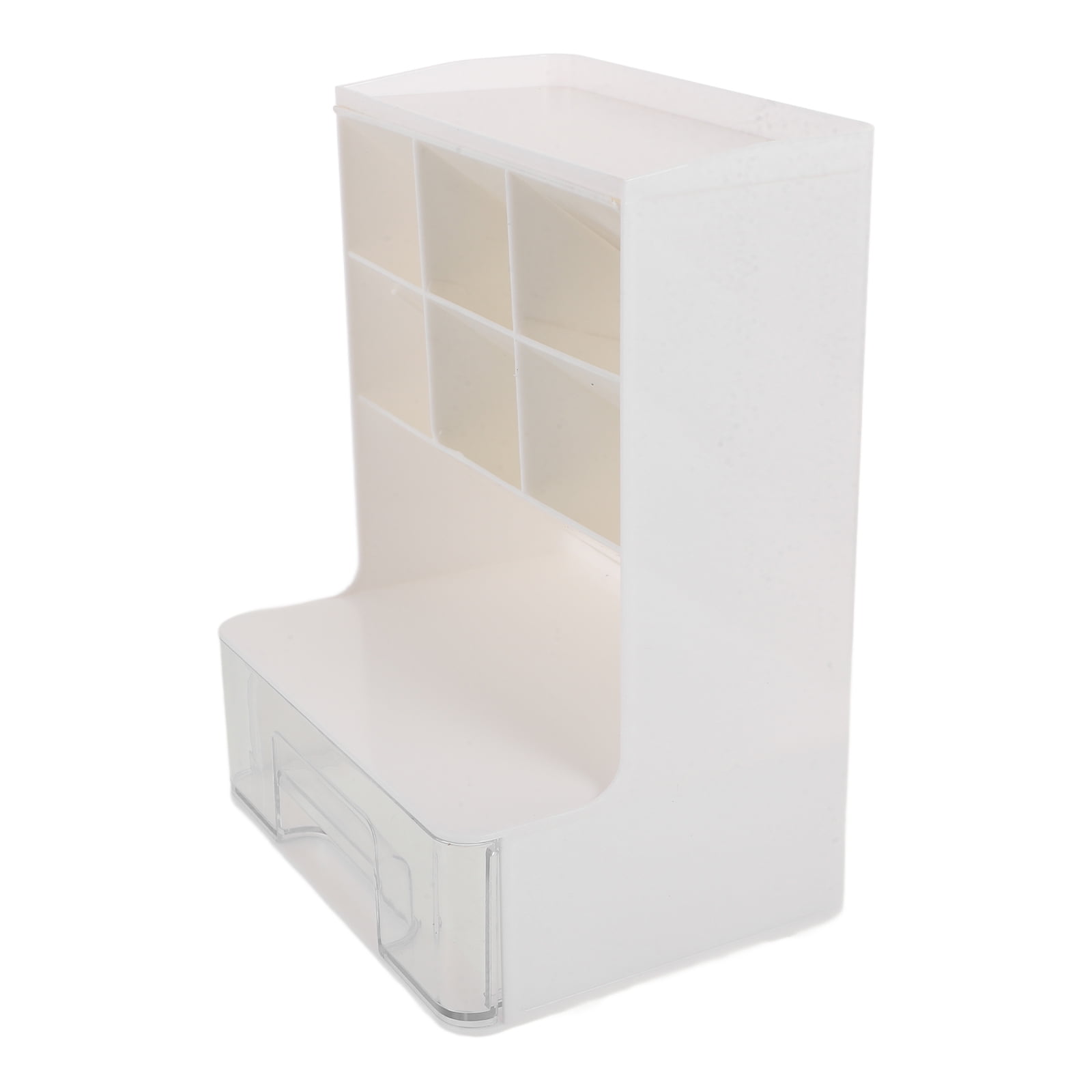 OULII White Plastic Desk Organizer with Drawer Multifunctional Pen Holder and Office Supplies Storage