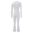 thumbnail image 5 of GILIGEGE Two Piece Sets for Women Women's 2 Sets Fold Over Flare Pants Set Long Sleeve Cropped Top Casual Outfits Pajamas White S, 5 of 6