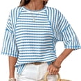 thumbnail image 6 of Hilenly Oversized Tshirts for Women Short Sleeve Striped Tee Shirt Casual Crewneck Summer Tops, 6 of 9