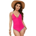 thumbnail image 5 of Wamejoo Women's One Piece 2025 Tummy Control Swimsuits Neon Color Block Swimwear Deep V Neck Slimming Bathing Suit (Hot Pink, XXL), 5 of 9