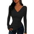 thumbnail image 5 of Womens Slimming Fit Fall Clothes, Long Sleeve Shirts for Women Fashion Slim Solid Color V Neck T-Shirts Basic Tops, 5 of 5