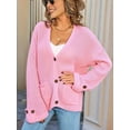 thumbnail image 6 of Women Chunky Knit Sweater Long Sleeve V Neck Button Up Cardigan with Pocket Coat for Fall and Winter Pink L, 6 of 8
