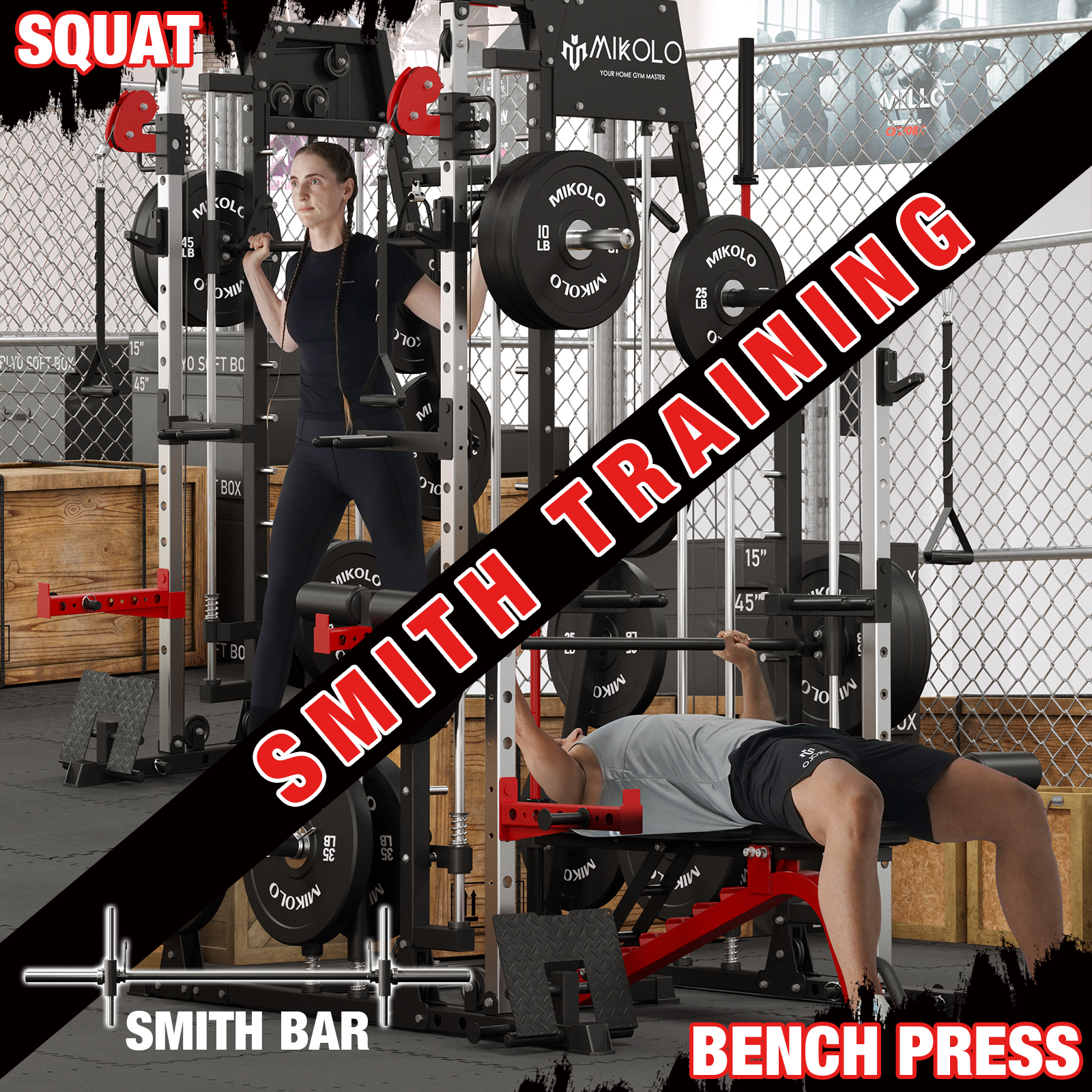 Mikolo Smith Machine Home Gym, 2200 lbs Power Rack Cage with Cable ...