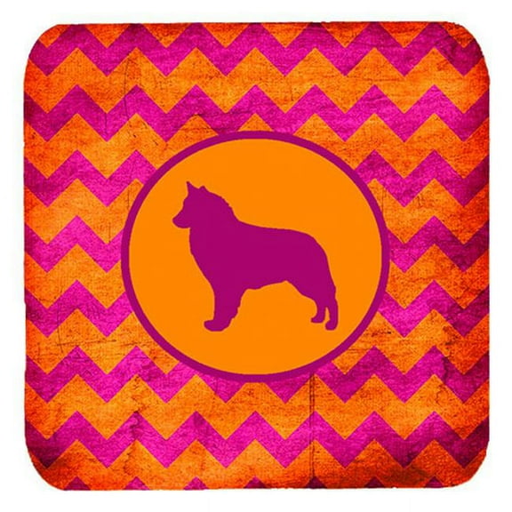 Belgian Sheepdog Chevron Pink And Orange Foam Coasters - Set 4, 3.5 x 3.5 In.