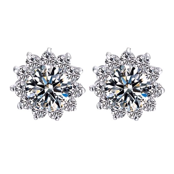 HHBEAUTY 925 Silver Diamond Earrings for Women & Men, Color Flower Moissanite Stud Earrings, Silver Hypoallergenic Earrings, Birthday Gifts for Her Women