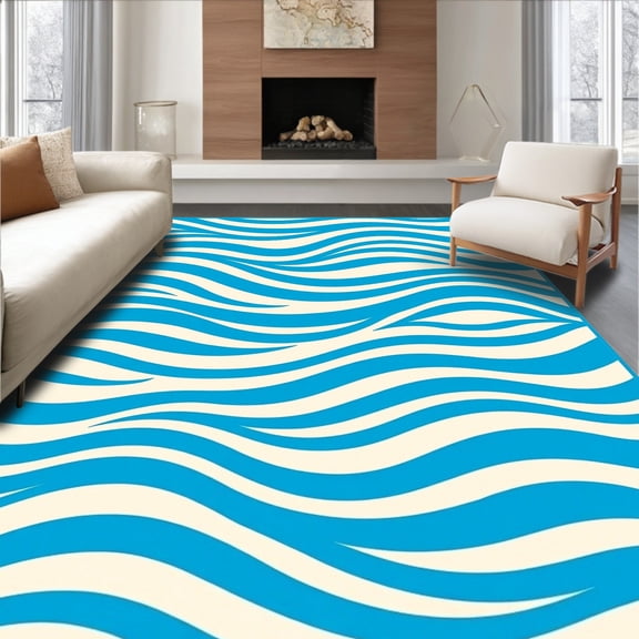 ODIKA 4'x6' Machine Washable Non-Slip Area Rug, Mediterranean Wave Entryway High Traffic Rug, Blue, 528807