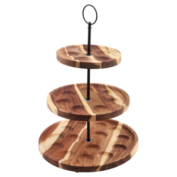 Soporte de madera para huevos de 3 niveles, para mesa de postres, ahorra espacio negro