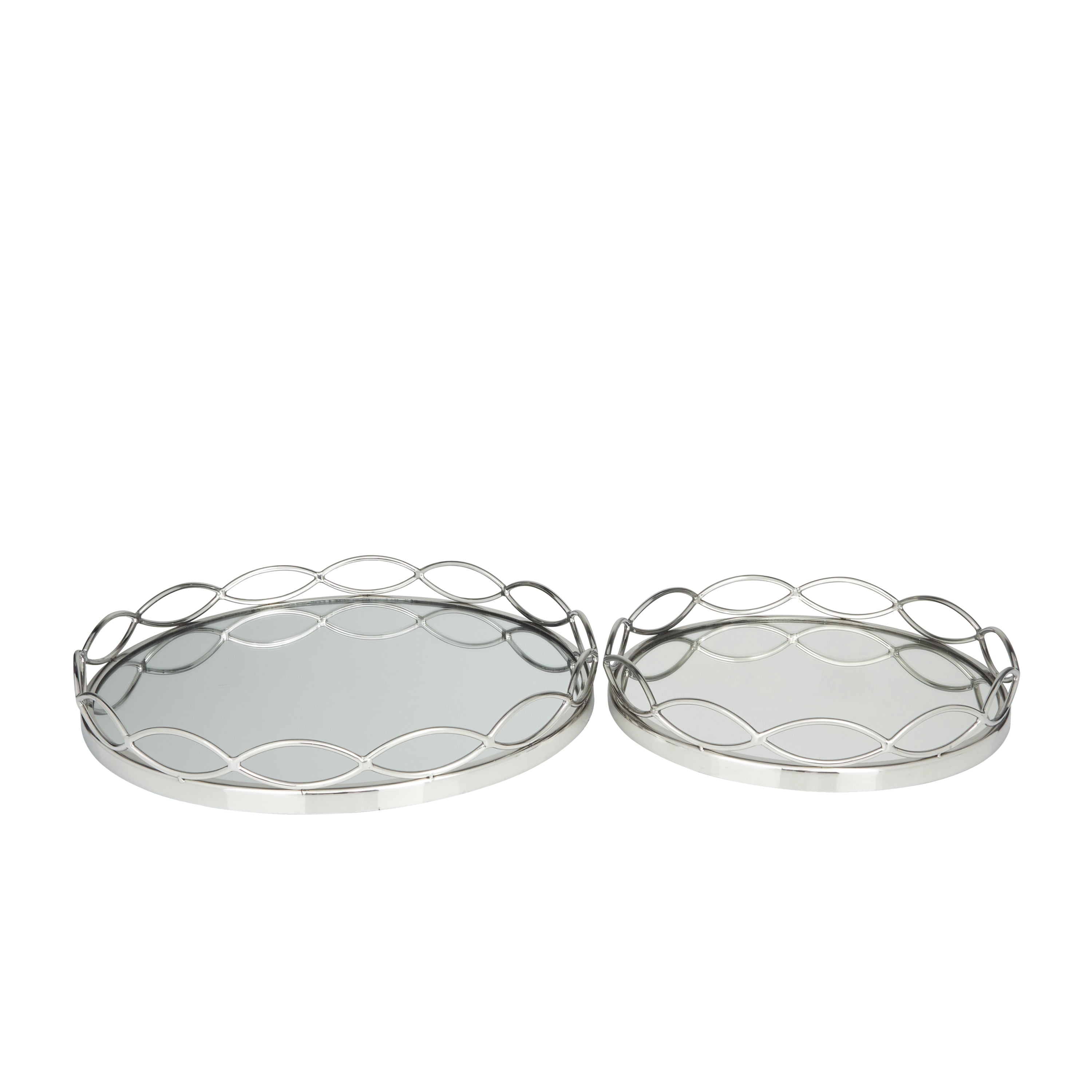 DecMode 18", 14"W Silver Stainless Steel Mirrored Tray, 2-Pieces