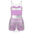 thumbnail image 4 of CHICTRY Kids Girls Sparkling Sequins Tassels Modern Dance Leotard Adjustable Straps Latin Jazz Dance Competition Jumpsuit A Lavender 6, 4 of 7