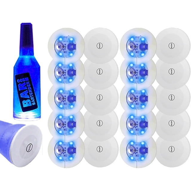 LED Coaster, Coasters Cup Mat Light Up Coasters Bottle Light Stickers Coasters for Wine Cocktail Drinks (10Pack, Blue)