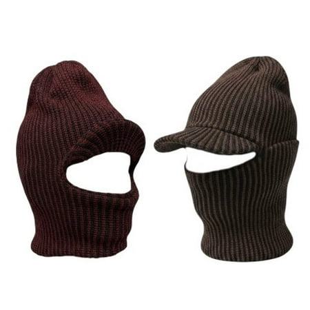 2 Pack Knitted Full Face Cover Knit Winter Ski Balaclava Beanie Cap with Visor Face Mask One Hole Winter Headwear for Men.