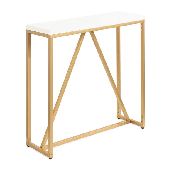 Kate and Laurel Kaya Modern Glam Console Table, 30 x 30 x 10, White and Painted Gold, Rectangle Two-Tone Entryway Table with Geometric Metal Base and Mixed Materials Design