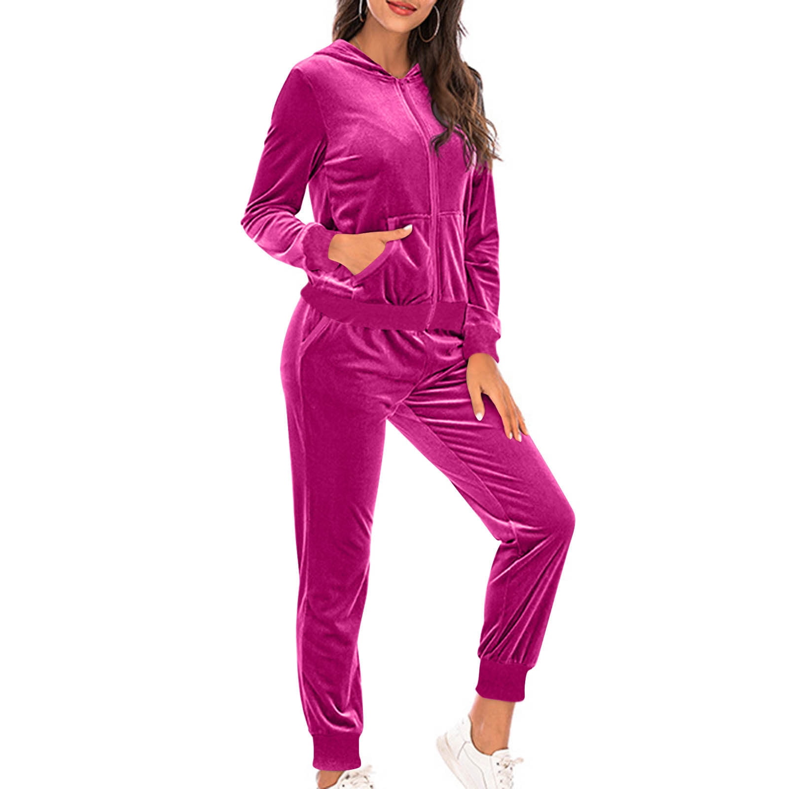 RQYYD Women's Velvet Velor Tracksuits 2 Piece Lounge Outfits Zip