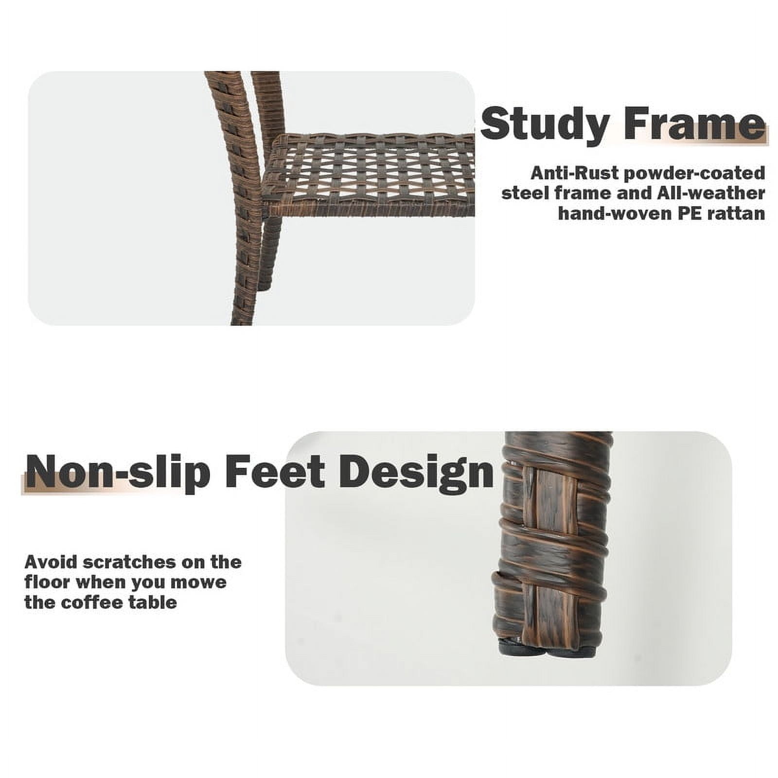 PARKWELL Outdoor End Table with Tempered Glass Top and 2-Layer Storage Shelves,All-Weather Brown Wicker Square Side Table for Backyard Porch Garden