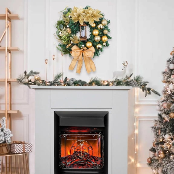 Christmas Wreath with Bow Ribbon, Farmhouse Style Front Door Wreath for Indoor Outdoor Use, Holiday Porch and Window Decoration,Christmas Decor, Door Wreath,G,1PC