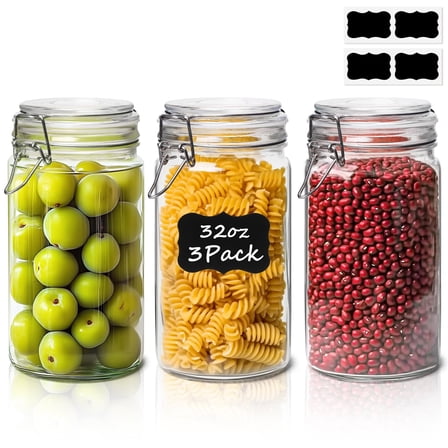 32 oz Glass Jars with Sealing Lids (Set of 3)