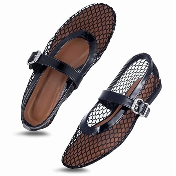 CHICVOMEY Mesh Shoes for Women Breathable Ballet Flats with Buckle Fashion Fishnet Flats for Women Casual Work Fashion Flats