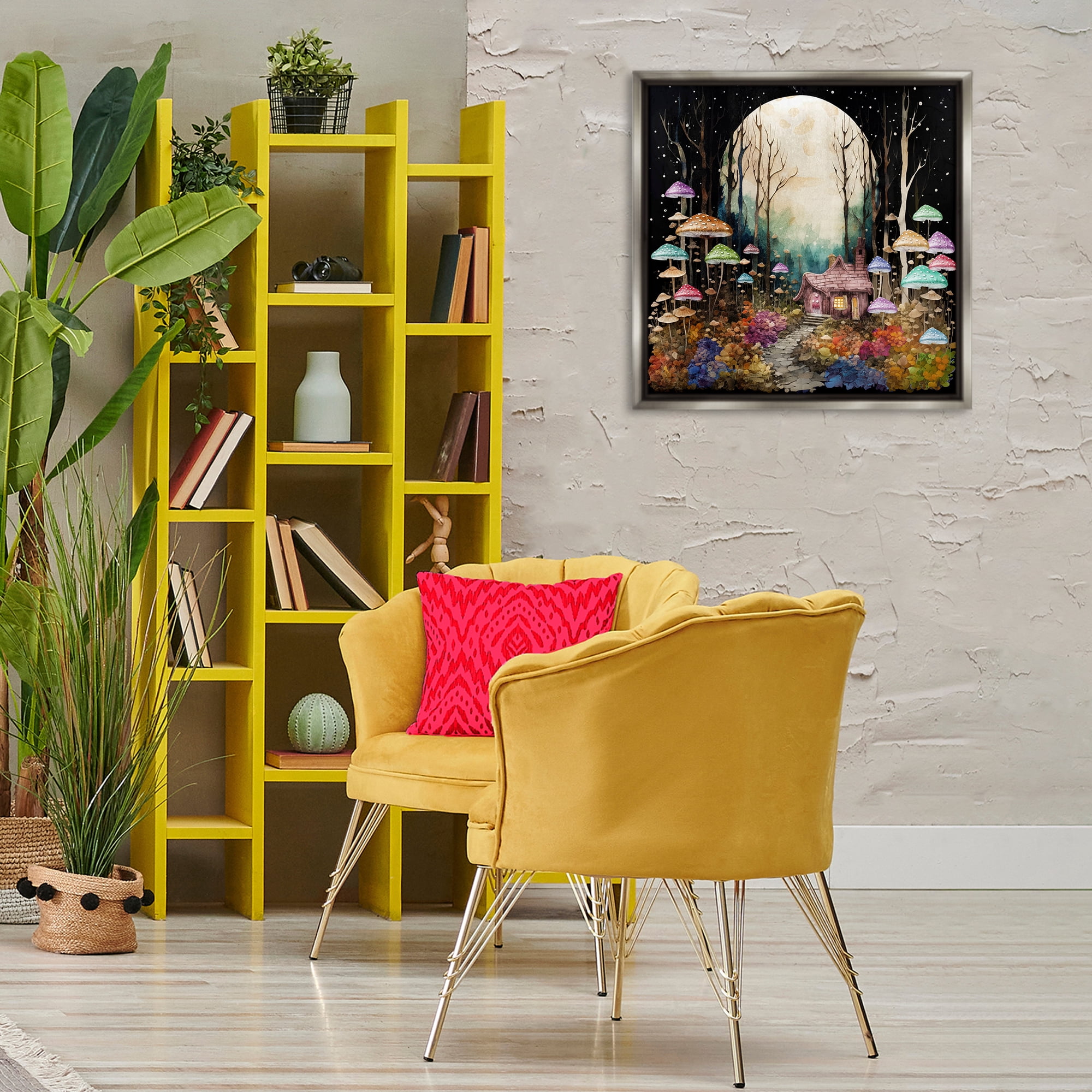 Stupell Industries Quirky Mushroom Forest Landscape & Nature Painting Gray Floater Framed Canvas Art Print Wall Art, 25 x 25