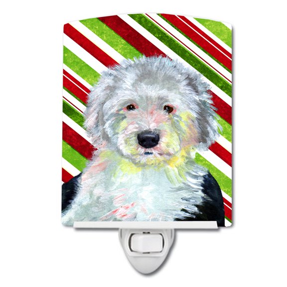 Caroline's Treasures LH9261CNL Old English Sheepdog Candy Cane Holiday Christmas Ceramic Night Light, 6x4x3", multicolor