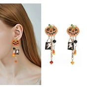 AIDPRIV Betsey Johnson Orange Enamel Crystal Halloween Pumpkin Ghost Hanging Earrings