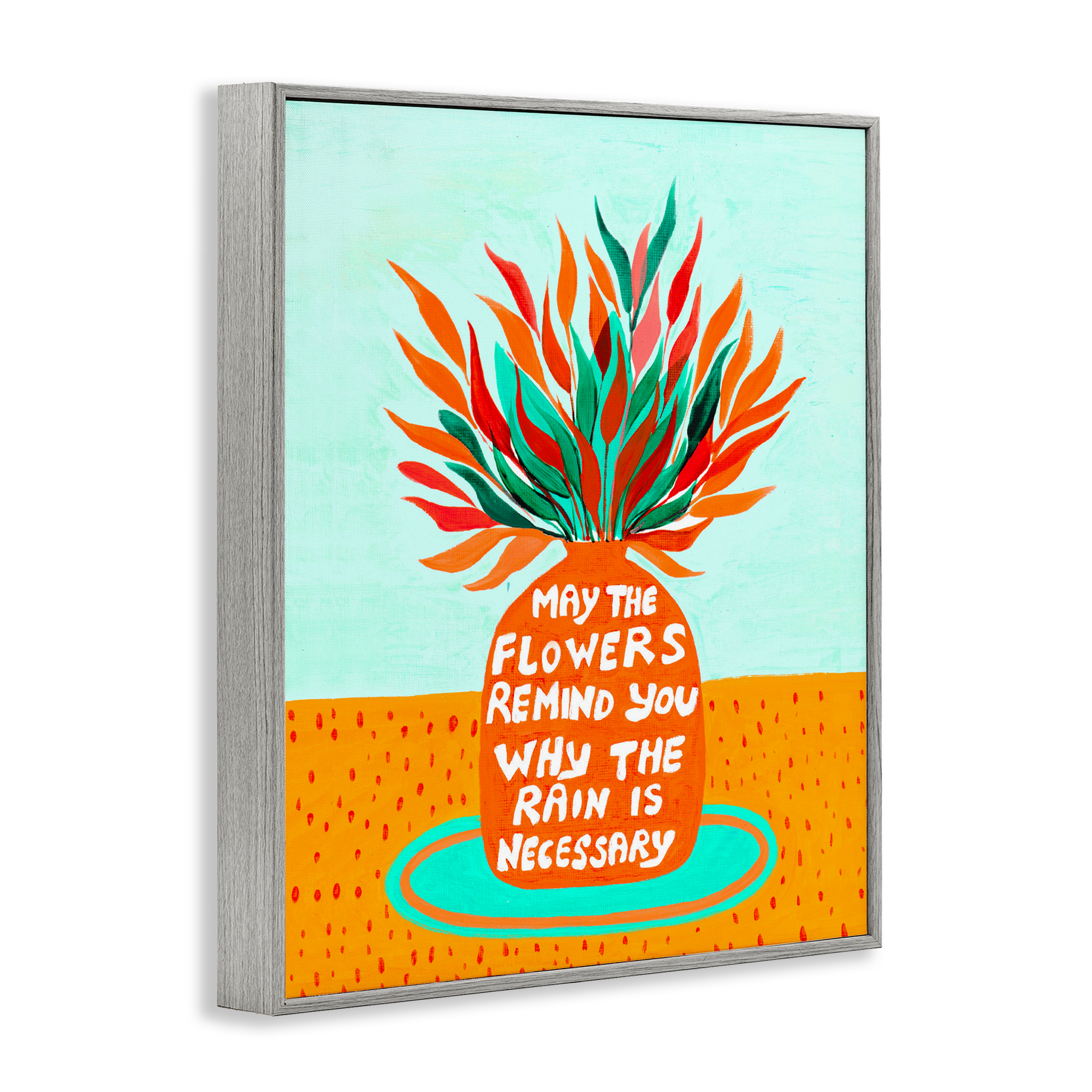Flowers Remind Rain Is Necessary Gray Framed Giclee Art, design by Nabeela Rumi