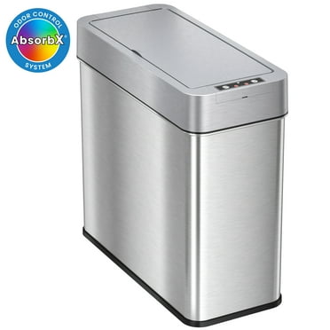 iTouchless 4 Gallon Slim Sensor Trash Can with AbsorbX Odor Control System, Lid Opens Right, 15 Liter Stainless Steel Automatic Wastebasket, Space-Saving Bin for Bathroom, Kitchen, Office, Hotel