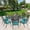 Antique Bronze / Ocean Blue, variant on 10-Piece Patio Cast Aluminum Dining Set, 8 Person Outdoor Dining Furniture Set, Includes 8 Cushioned Chairs and 61" Large Round Dining Table with 31" Lazy Susan, Umbrella Hole, Red