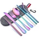 thumbnail image 1 of Juego de utensilios portátiles coloridos de 8 piezas, juego de cubiertos de viaje arcoíris de acero inoxidable, cubiertos reutilizables con palillos de pajita, estuche gris, 1 of 5