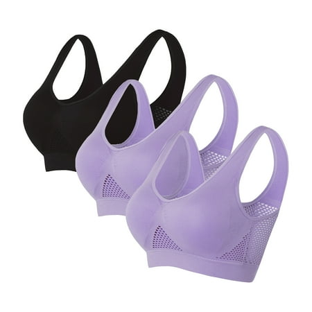 TrendVibe365 Sport Bra Women Plus Size Multipack Mesh Wireless Push up Bralettes Padded U Back Wide Strap Supportive Bustier Full Coverage Crop Tank Top Cute Lingerie 3XL