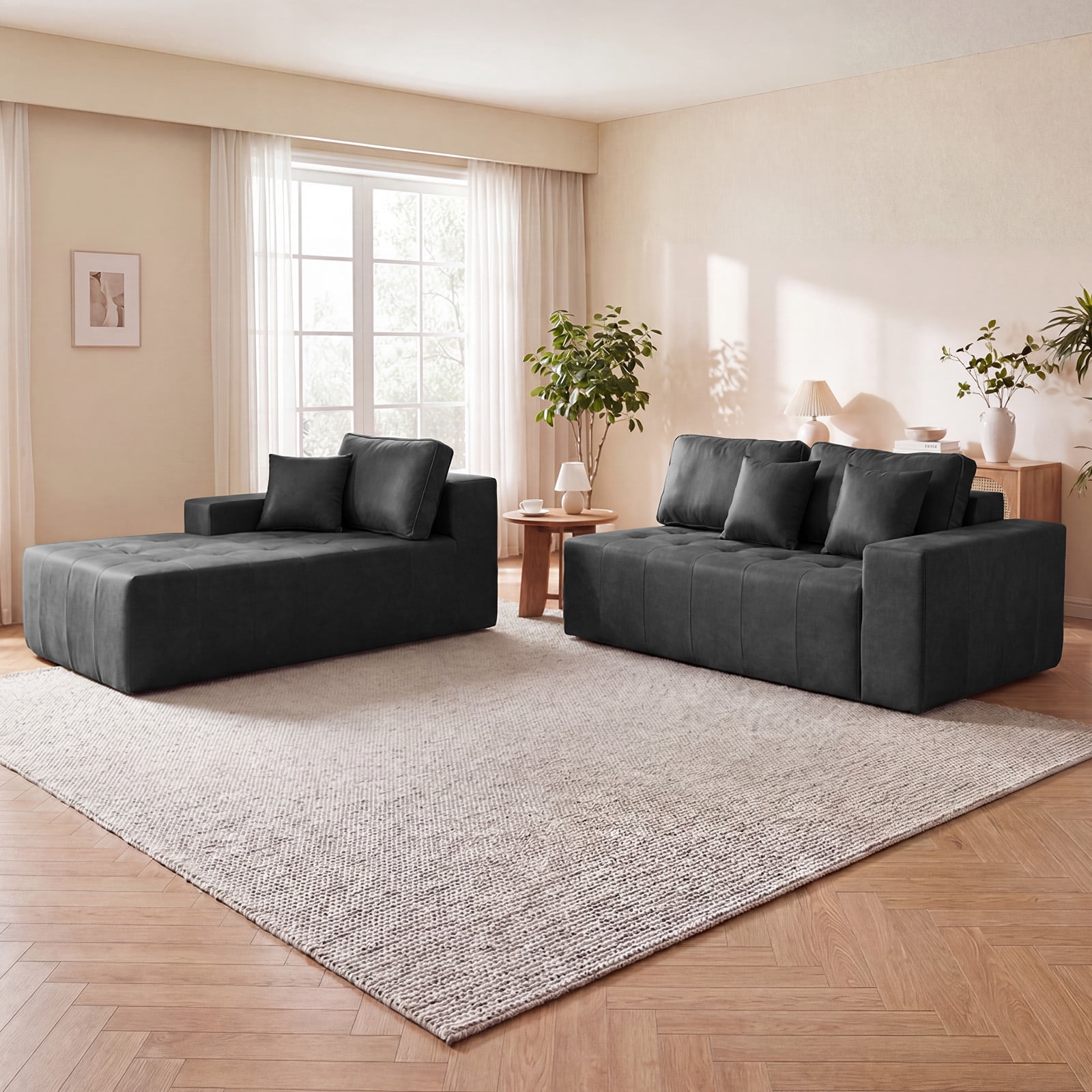 No-Assembly Faux Leather Corner Chaise Compression Sofa Bed, L-Shaped Sectional Couch with High-Density Sponge for Living Room, Black