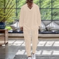 thumbnail image 6 of Felirenzacia Men's Summer Beach Outfits 2 Piece V Neck Shirts and Pants Texture Vacation Sets for Men, 6 of 6