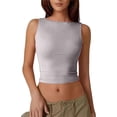 thumbnail image 3 of Women's High Neck Sleeveless Tank Tops with Backless Cropped Cut and Fitted Silhouette Featuring Solid Color Basic Style White M, 3 of 6