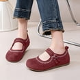 thumbnail image 2 of Shrysg Women's Mary Janes Ballet Flats Shoes with Double Buckle Straps Breathable Faux Leather Round Toe Casual Outdoor Walking Shoes Red, 2 of 5