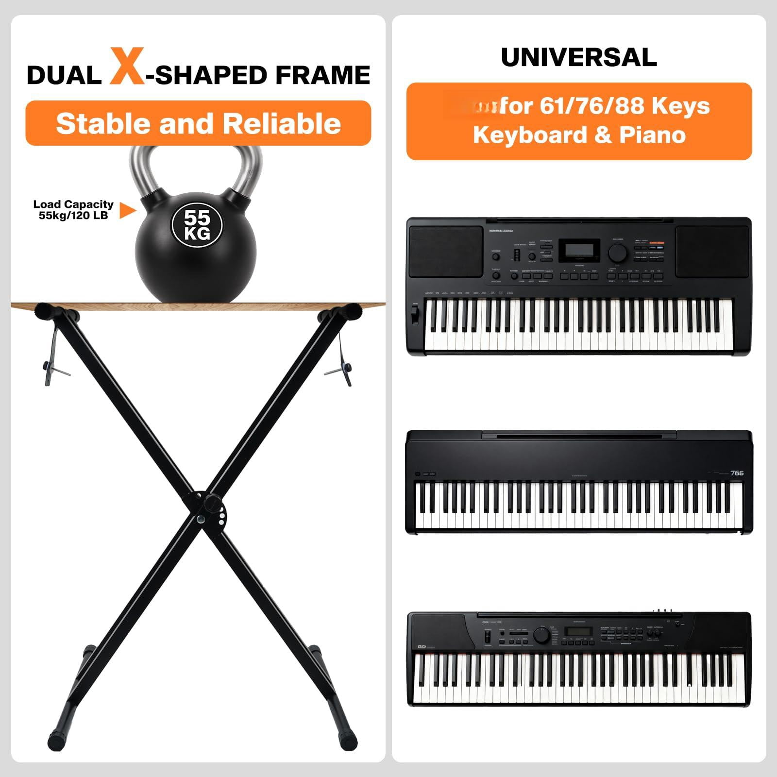 Keyboard Stands And Bench Set 7 Adjustable Heights Double-x Stand Portable Piano With Locking Straps Fits For 54-88 Key Digital Pianos(9.84-29.92inch)