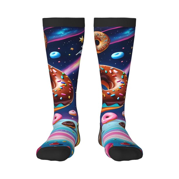 Balery Space Colorful Donut Calcetines novedosos Calcetines deportivos Calcetines hasta la rodilla Calcetines de algodón Calcetines originales y geniales