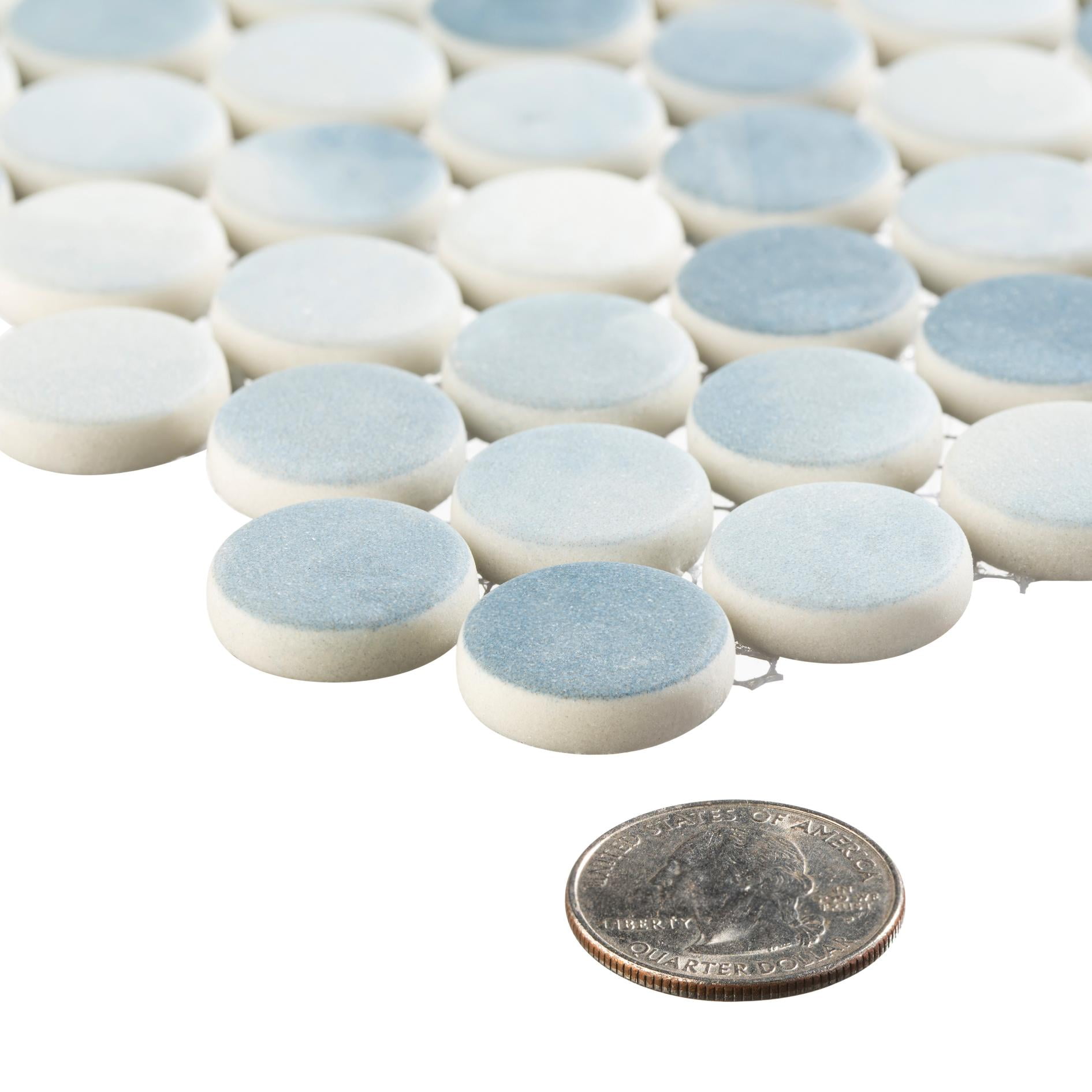 Pixie Wave Blue 3/4-in Penny Round Fabric Look Matte Glass Mosaic Wall and Floor Tile