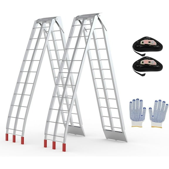 Mescukay Loading Ramps for Pickup Trucks, 750 lbs Capacity Lightweight Aluminum Ramps with Load Straps for Motorcycle, Lawn Mowers, ATV/UTV, Golf Carts