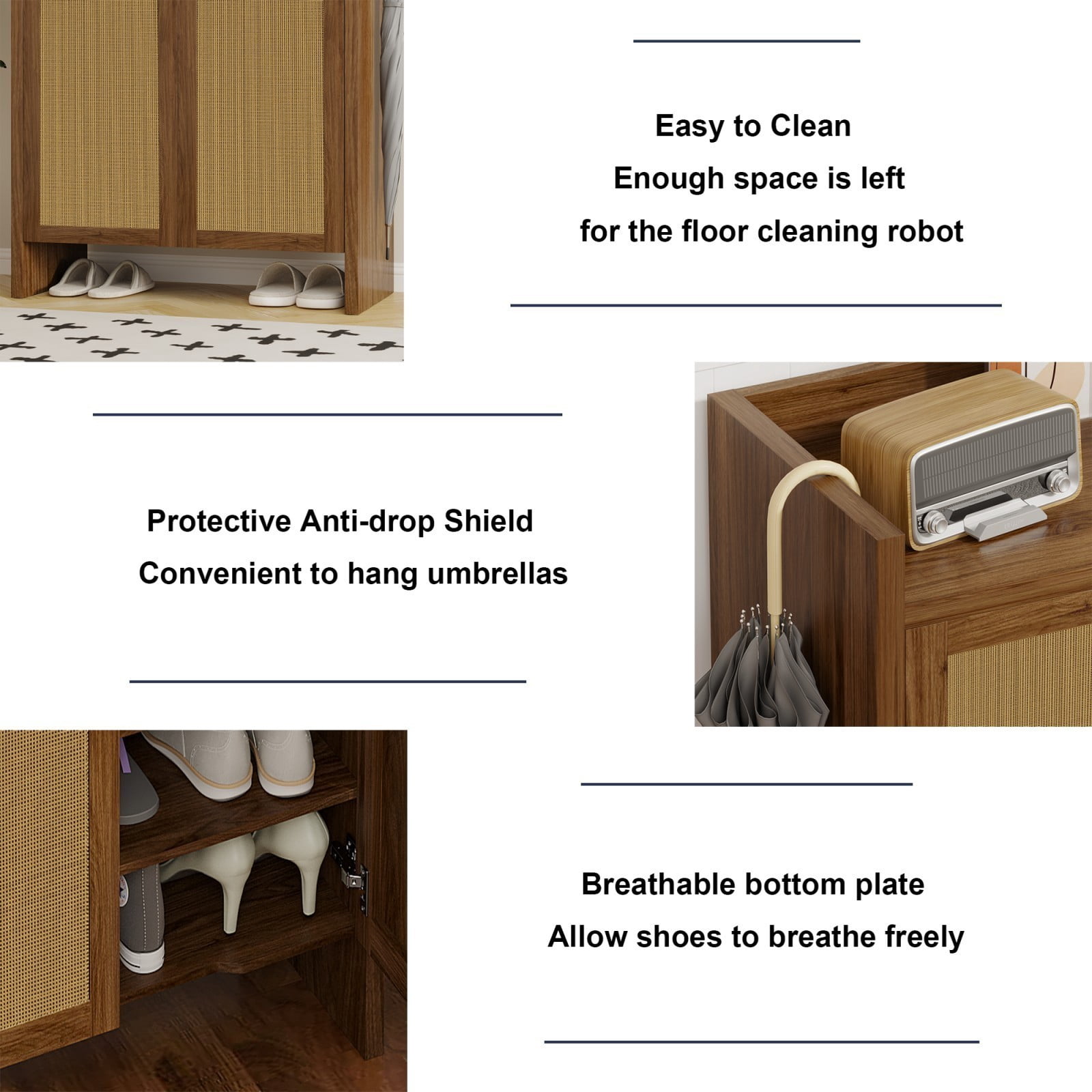 42.5" Tall Rattan Shoe Cabinet with Doors, 6-Tier Wooden Shoe Storage Organizer with Adjustable Shelves for Entryway Hallway, Walnut