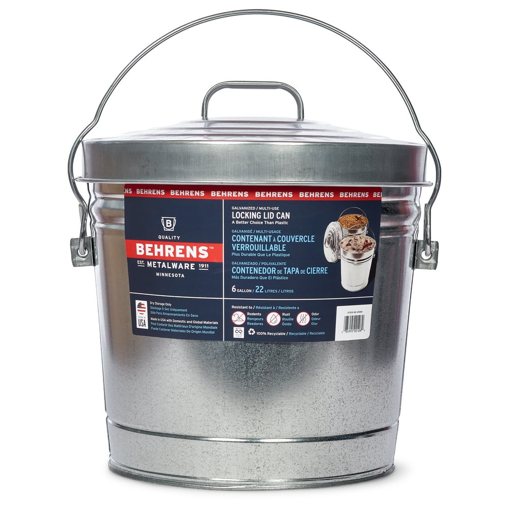 Behrens 6Gallon Galvanized Steel Locking Lid Storage Can