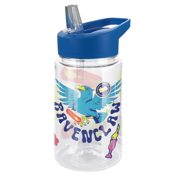 Harry Potter Kids Tritan Plastic Water Bottle with Straw Lid and Handle, Reusable Tumbler for Toddlers, Unisex for Girls and Boys, 12oz, Trippy Ravenclaw