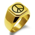 thumbnail image 1 of Stainless Steel Peace Engraved Square Flat Top Biker Style Polished Signet Ring, 1 of 1